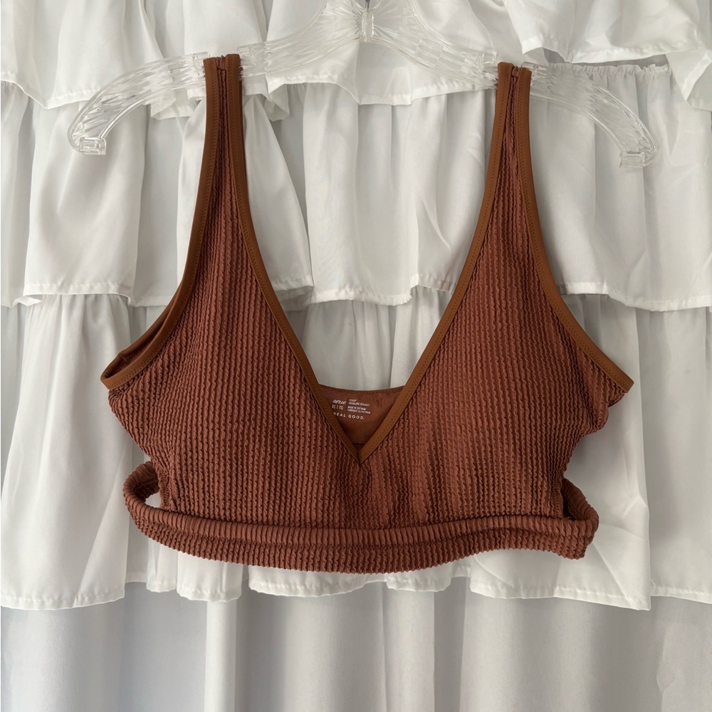 Aerie Brown Cutout Ribbed Bikini Top